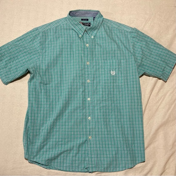 Chaps by Ralph Lauren Stretch Easy Care Plaid Button Up Shirt | Navy Blue Check - Picture 1 of 15